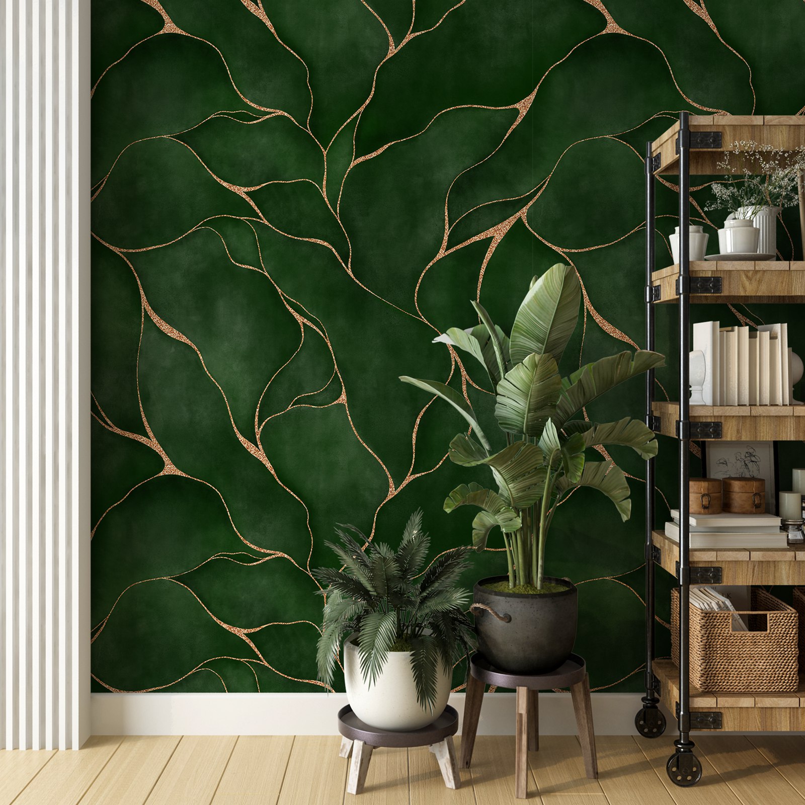 Herbal Wallpaper - Green Watercolor Leaves Wallpaper Mural, Abstract