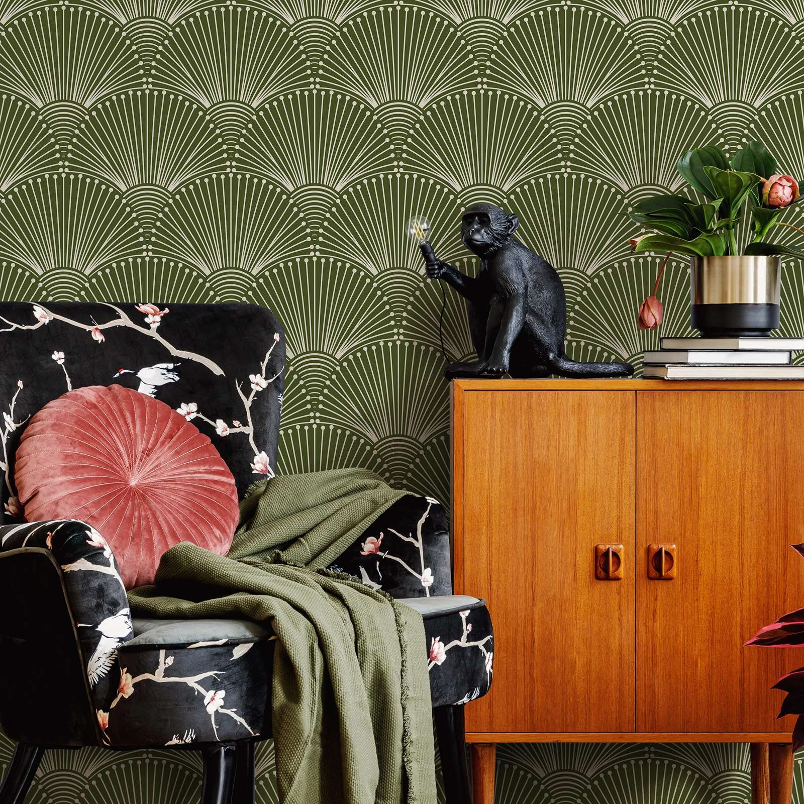 Green Modern Palms Wallpaper P - Herbal Wallpaper recension och pris