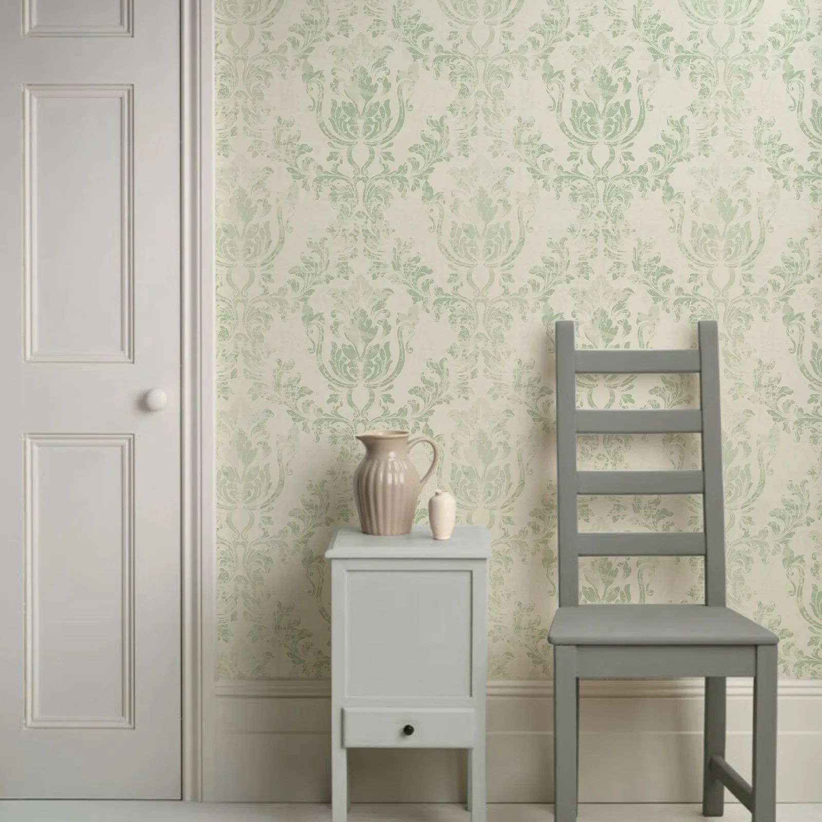 Vintage Green Damask Wallpaper - Herbal Wallpaper recension och pris