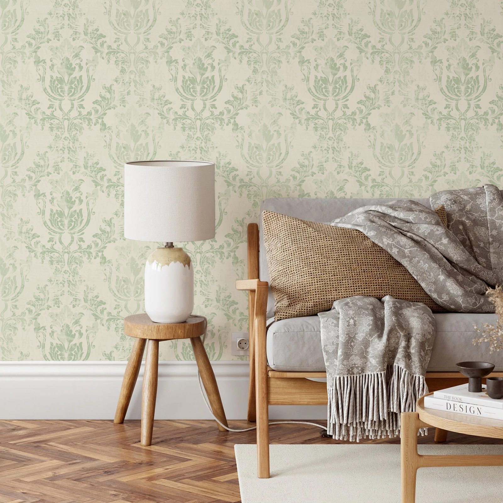 Vintage Green Damask Wallpaper - Herbal Wallpaper recension och pris