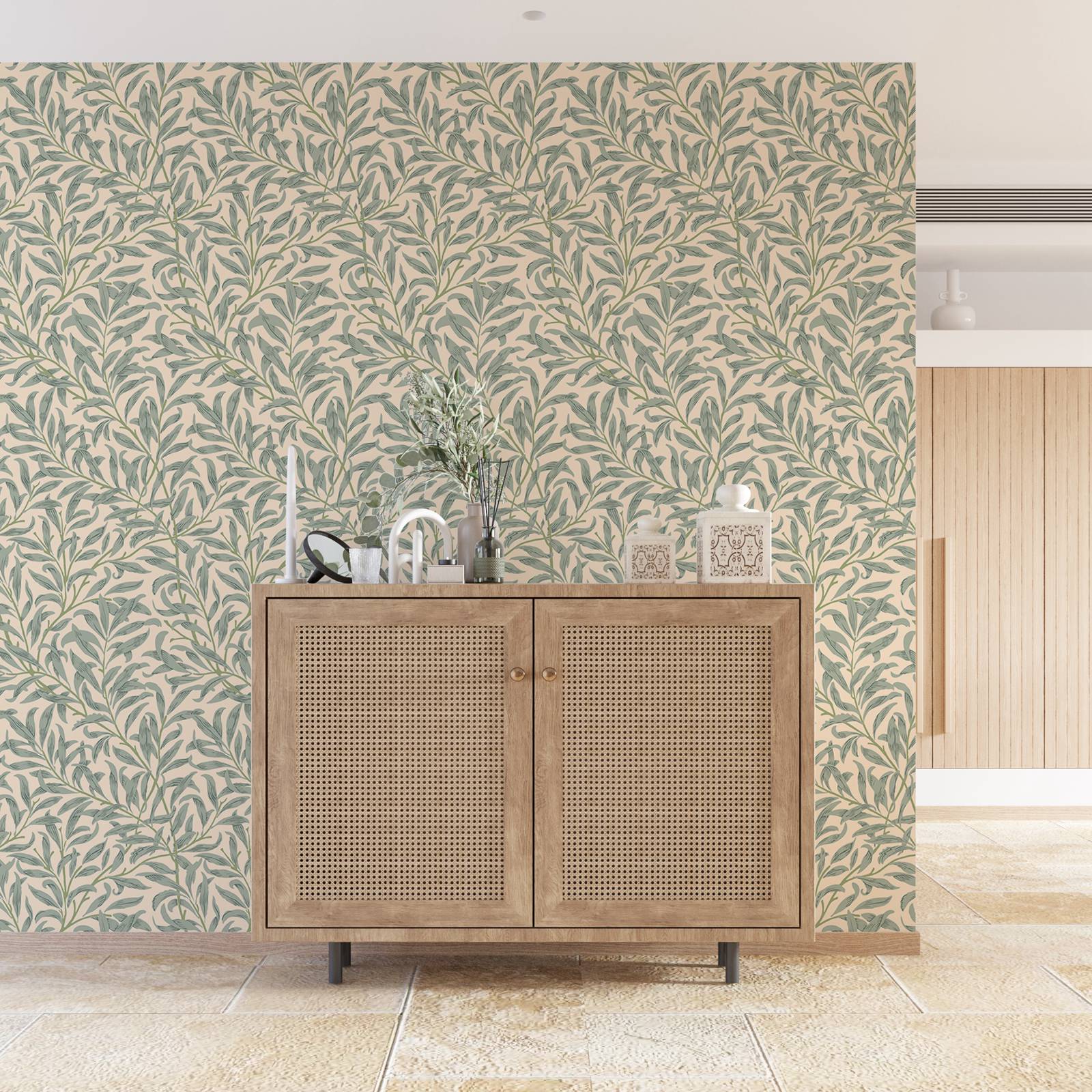 Green Leaf Wallpaper,Beige Col - Herbal Wallpaper recension och pris