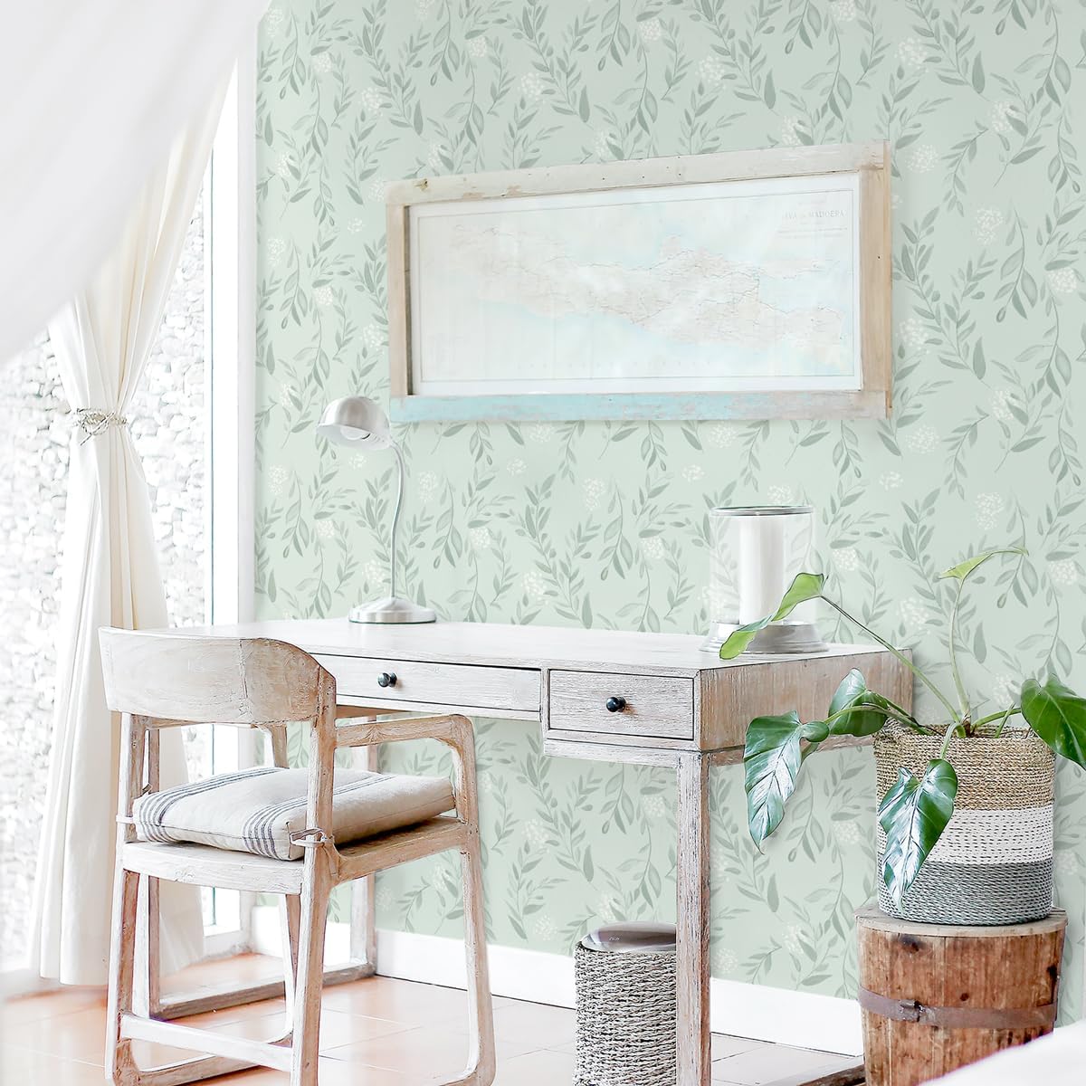 Sage Green Leaf Peel and Stick - Herbal Wallpaper recension och pris