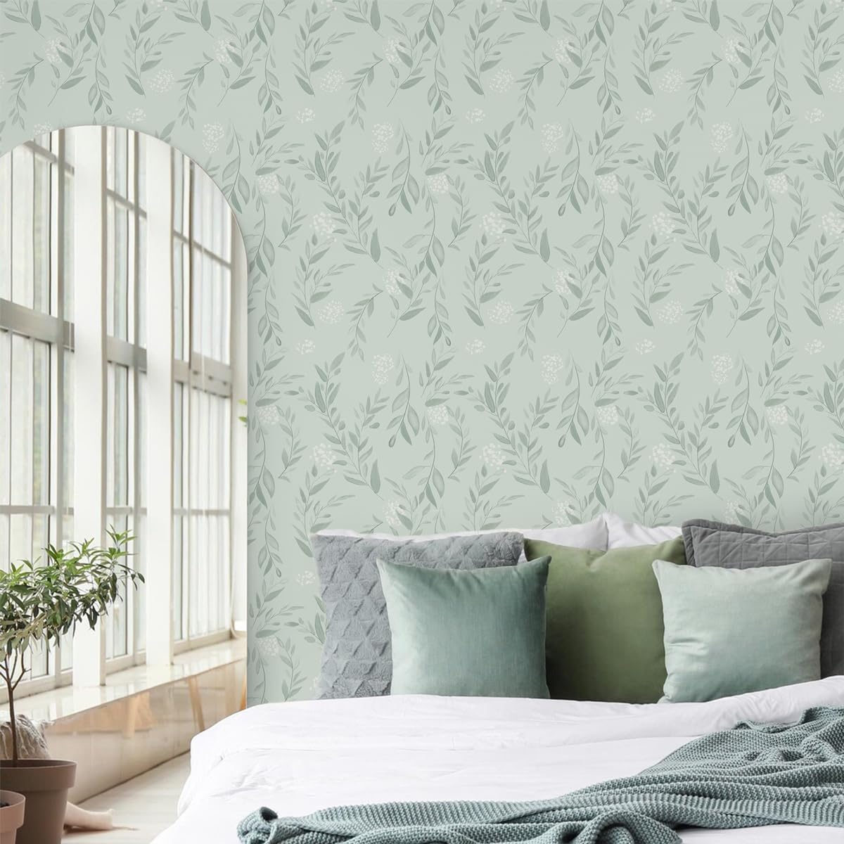 Sage Green Leaf Peel and Stick - Herbal Wallpaper recension och pris
